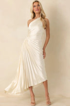 Women's Poetic Charm Light Ivory Asymmetric One Shoulder Maxi Dress | 100% Polyester 2