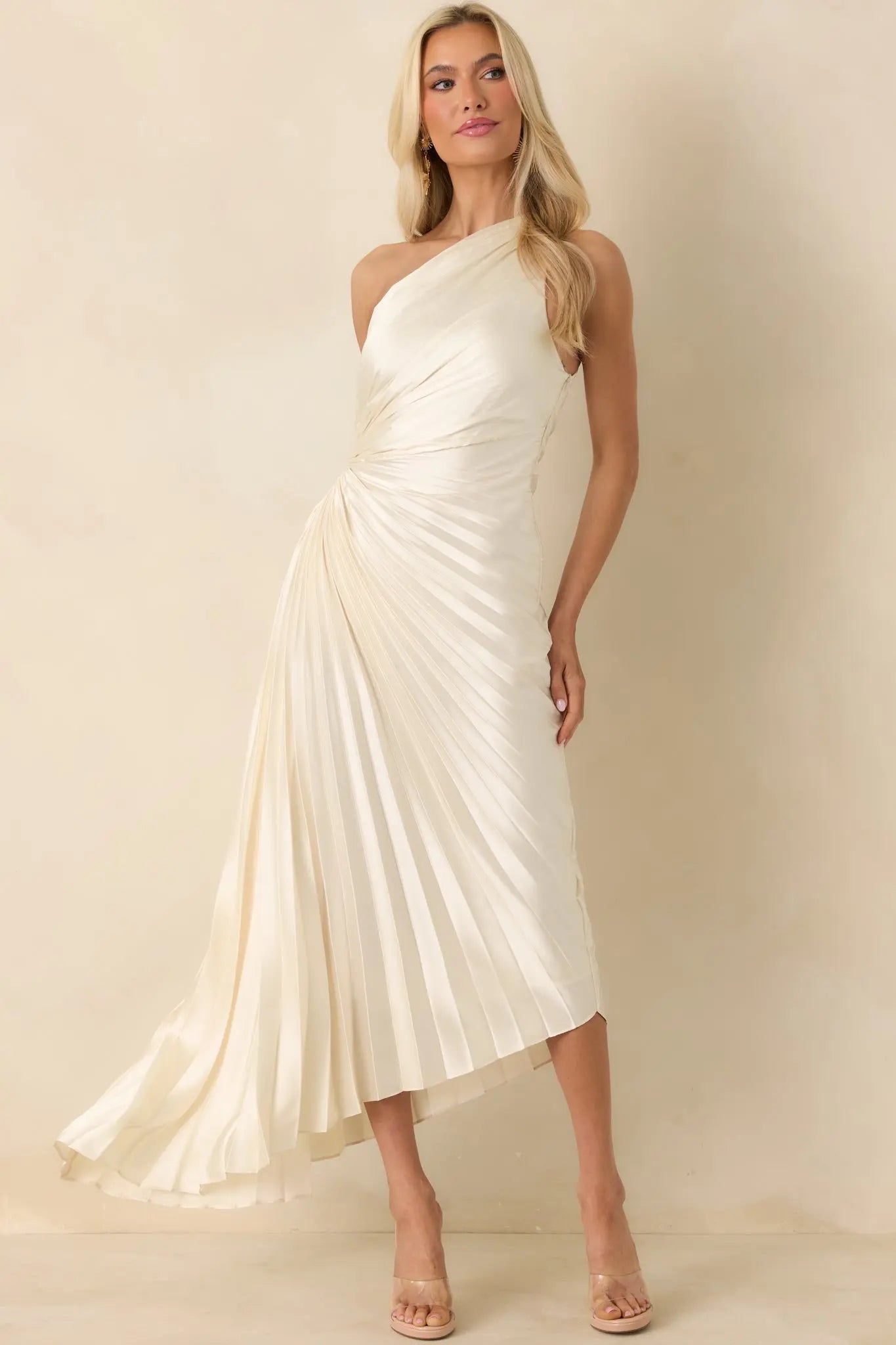 Women's Poetic Charm Light Ivory Asymmetric One Shoulder Maxi Dress | 100% Polyester 2