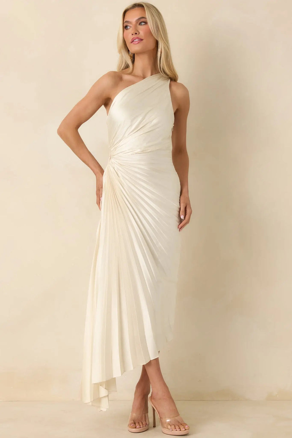 Women's Poetic Charm Light Ivory Asymmetric One Shoulder Maxi Dress | 100% Polyester 4