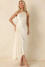 Women's Poetic Charm Light Ivory Asymmetric One Shoulder Maxi Dress | 100% Polyester 4