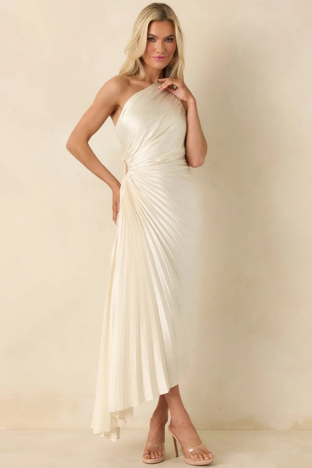 Women's Poetic Charm Light Ivory Asymmetric One Shoulder Maxi Dress | 100% Polyester 5