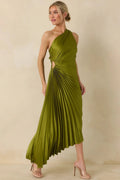 Women's Poetic Charm Olive Green Asymmetric One Shoulder Maxi Dress | 100% Polyester 0