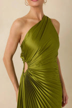 Women's Poetic Charm Olive Green Asymmetric One Shoulder Maxi Dress | 100% Polyester 2