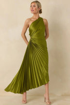 Women's Poetic Charm Olive Green Asymmetric One Shoulder Maxi Dress | 100% Polyester 3