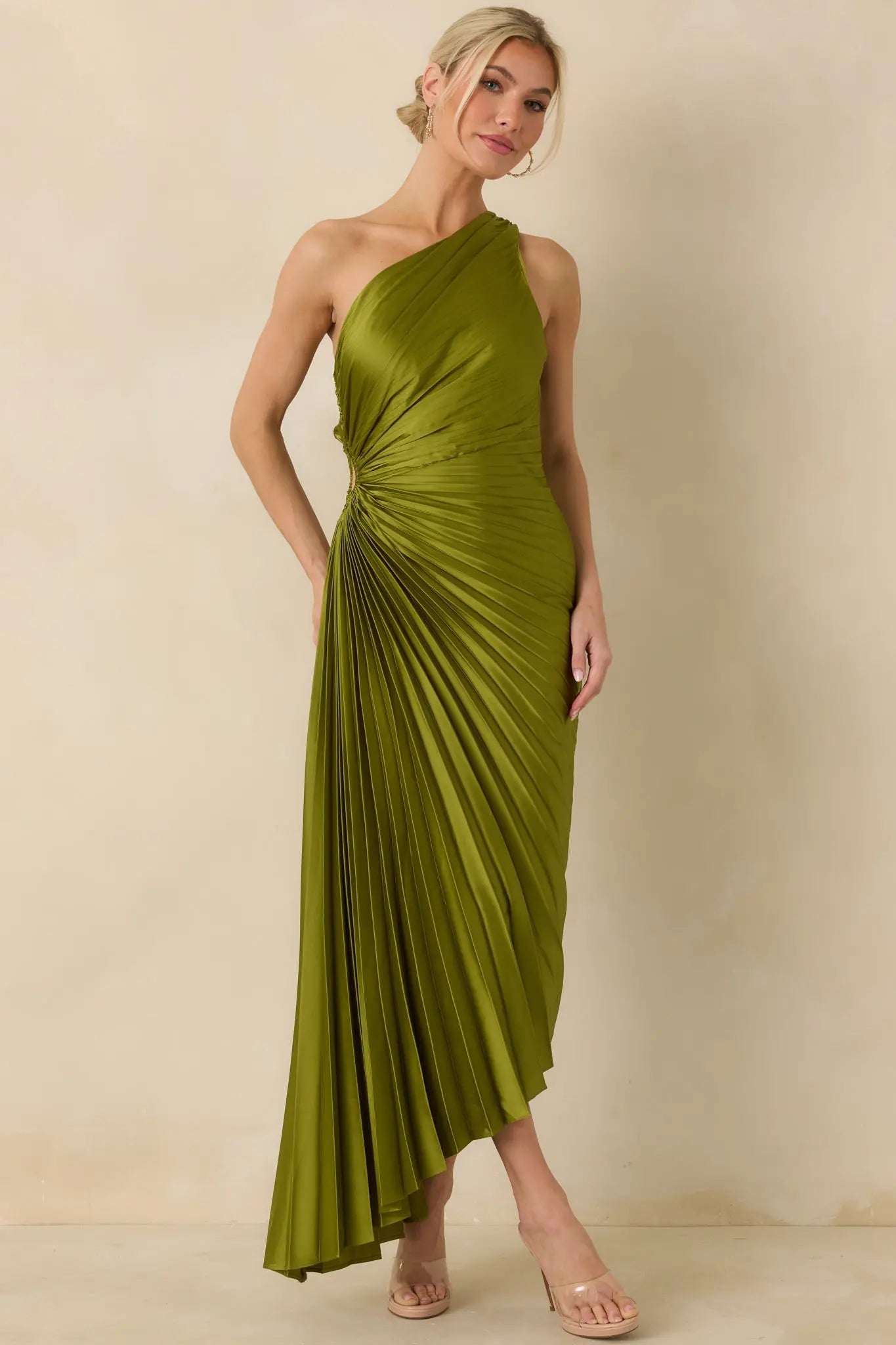 Women's Poetic Charm Olive Green Asymmetric One Shoulder Maxi Dress | 100% Polyester 4