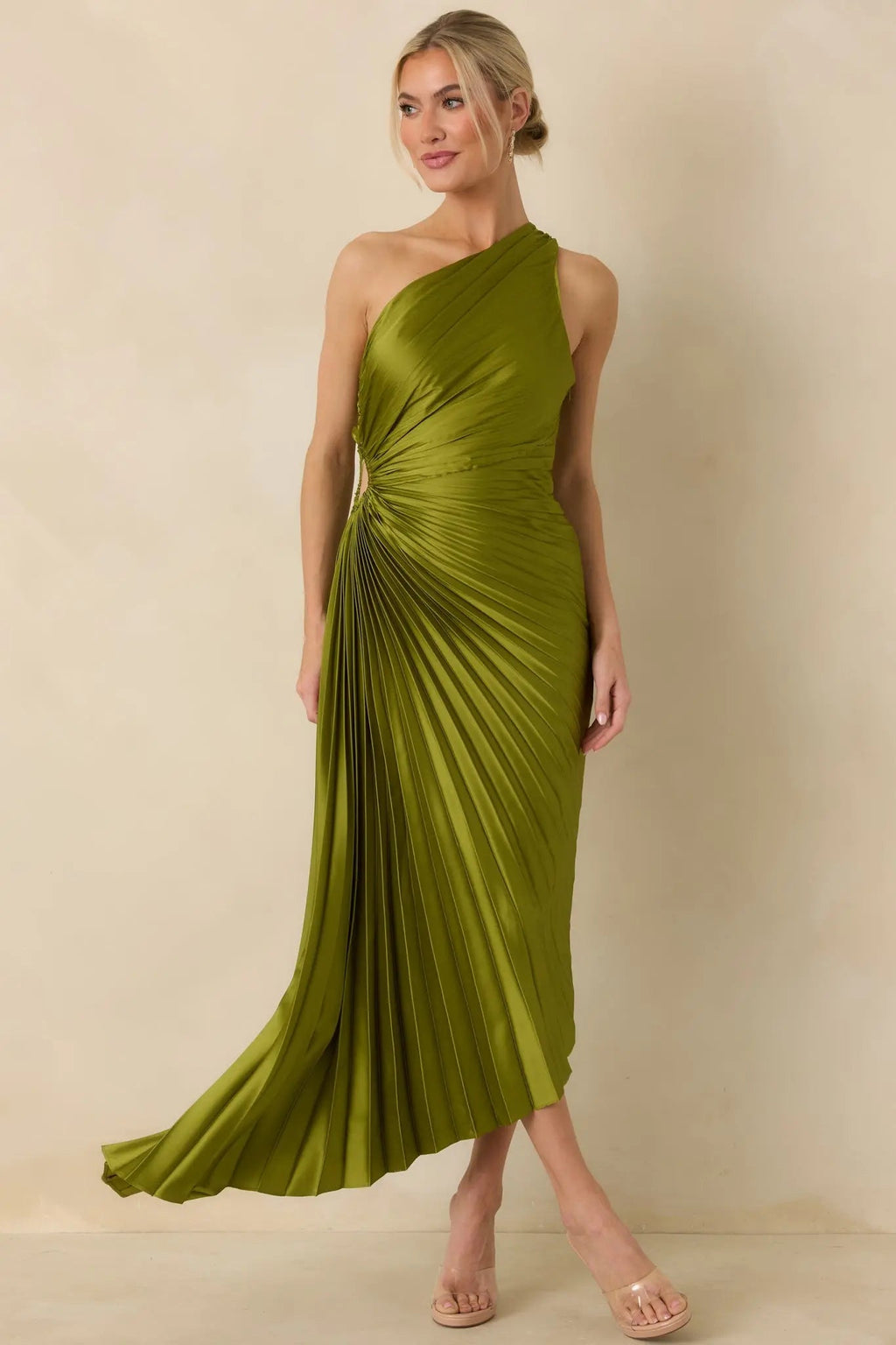 Women's Poetic Charm Olive Green Asymmetric One Shoulder Maxi Dress | 100% Polyester 5