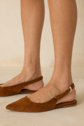 Women's Point Of View Camel Brown Faux Suede Pointed Toe Slingback Flats | All Man Made Materials 0