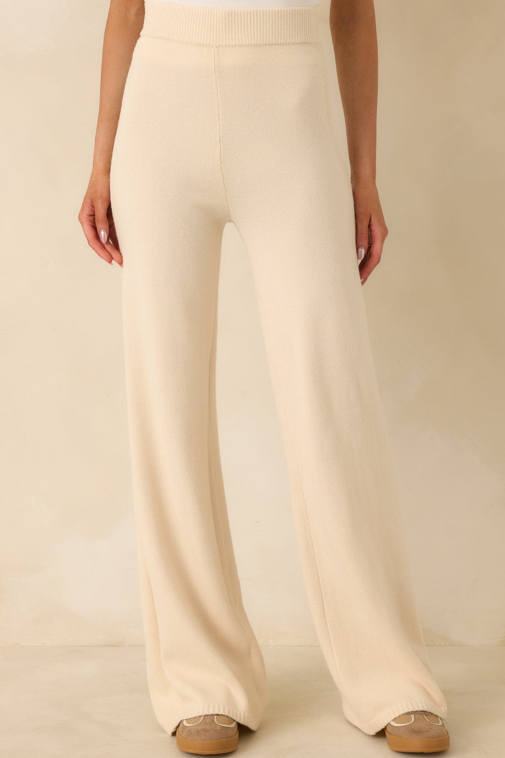 Women's Polished Path Beige Knit Wide Leg Pants | 50% Viscose 0