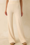 Women's Polished Path Beige Knit Wide Leg Pants | 50% Viscose 0