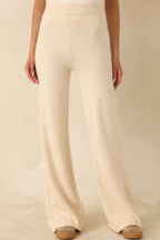 Women's Polished Path Beige Knit Wide Leg Pants | 50% Viscose 0