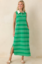 Women's Polished Play Green Stripe Cotton Sleeveless Maxi Dress | 100% Cotton Contrast: 85% Cotton & 15% Polyester 2