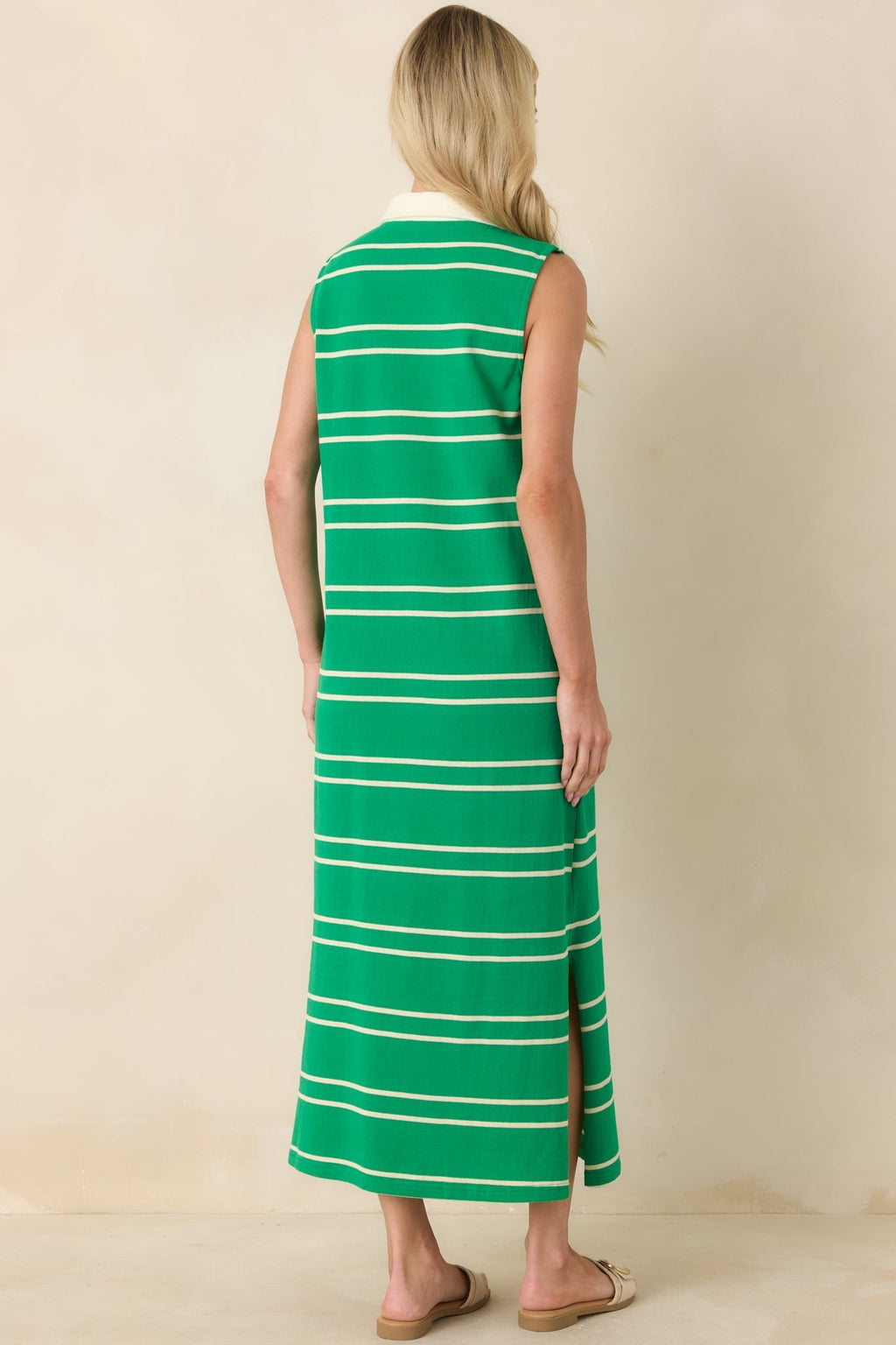 Women's Polished Play Green Stripe Cotton Sleeveless Maxi Dress | 100% Cotton Contrast: 85% Cotton & 15% Polyester 6