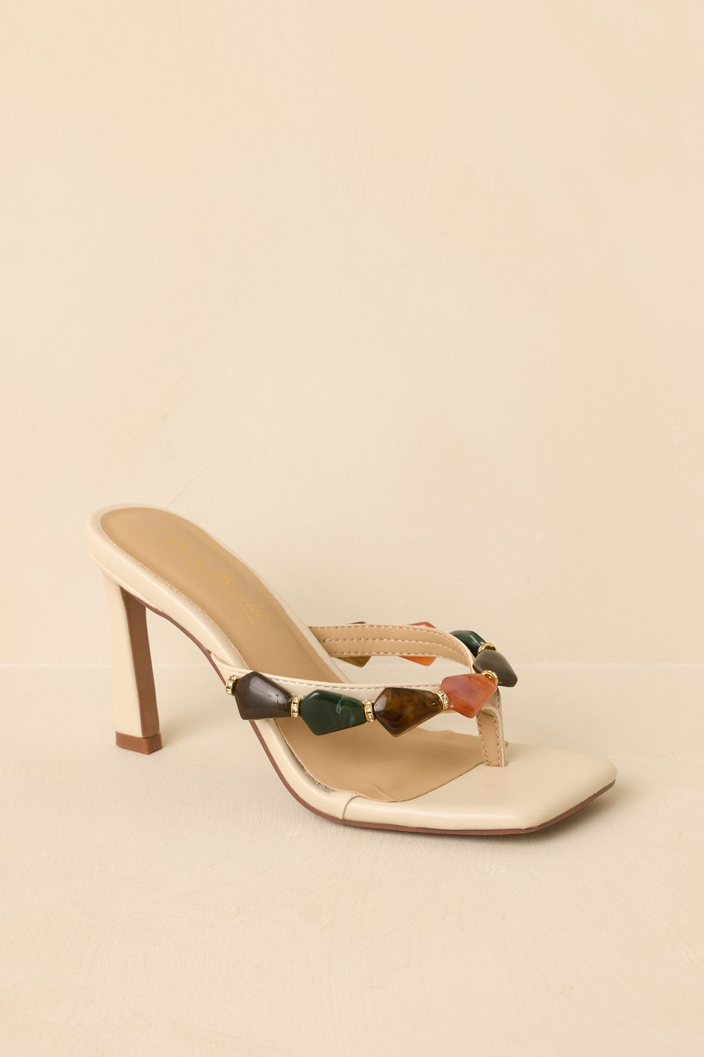 Women's Polished with Personality Ivory Multi Stone Heeled Sandals | Heel measures 3.5" 2