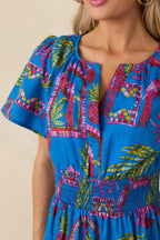 Women's Postcards From Paradise Blue Multi Cotton Tropical Mosaic Print Tiered Maxi Dress | 100% Cotton Contrast: 100% C 2
