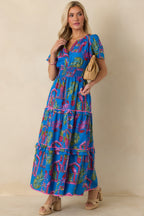 Women's Postcards From Paradise Blue Multi Cotton Tropical Mosaic Print Tiered Maxi Dress | 100% Cotton Contrast: 100% C 3