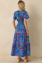 Women's Postcards From Paradise Blue Multi Cotton Tropical Mosaic Print Tiered Maxi Dress | 100% Cotton Contrast: 100% C 6