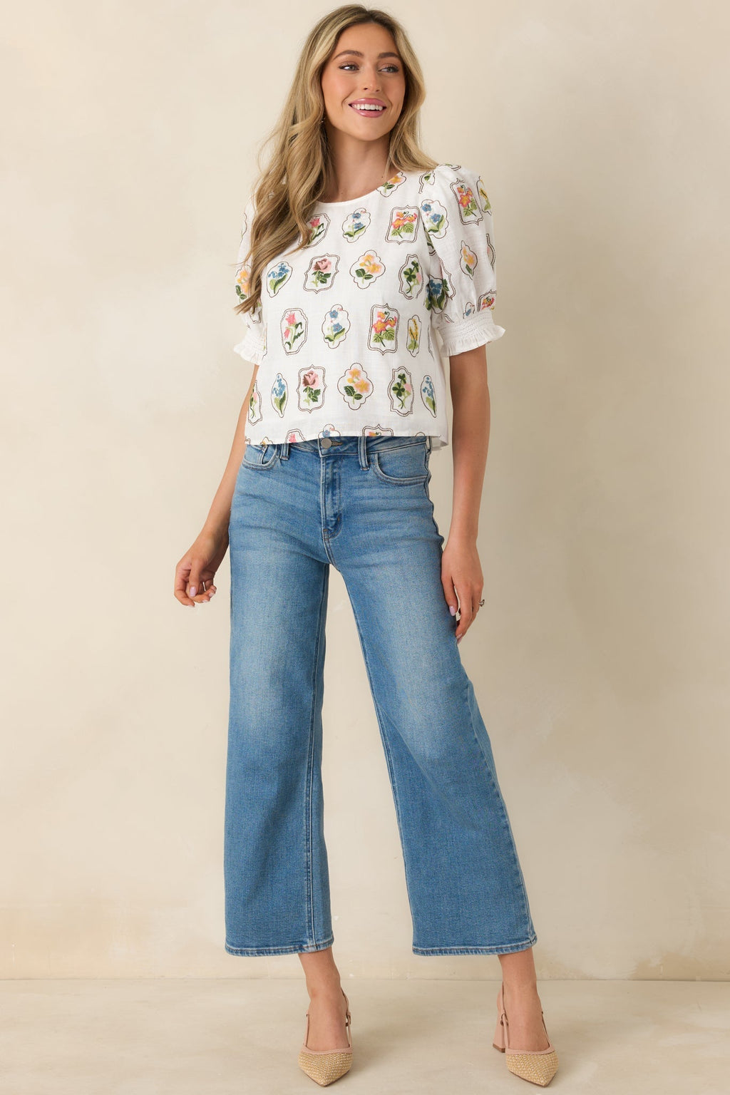 Women's Pressed Flowers & Porcelain Ivory Multi Cotton Embroidered Floral Top | 100% Cotton Contrast: 100% Cotton 0