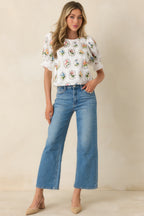 Women's Pressed Flowers & Porcelain Ivory Multi Cotton Embroidered Floral Top | 100% Cotton Contrast: 100% Cotton 2