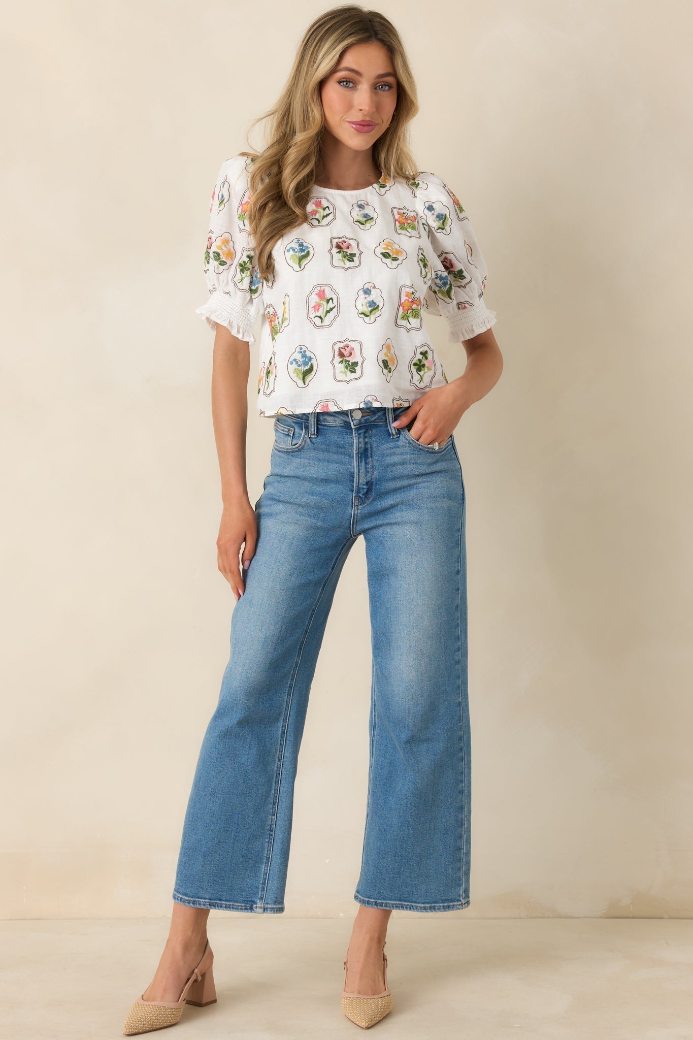 Women's Pressed Flowers & Porcelain Ivory Multi Cotton Embroidered Floral Top | 100% Cotton Contrast: 100% Cotton 2