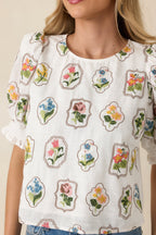 Women's Pressed Flowers & Porcelain Ivory Multi Cotton Embroidered Floral Top | 100% Cotton Contrast: 100% Cotton 5