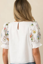 Women's Pressed Flowers & Porcelain Ivory Multi Cotton Embroidered Floral Top | 100% Cotton Contrast: 100% Cotton 6