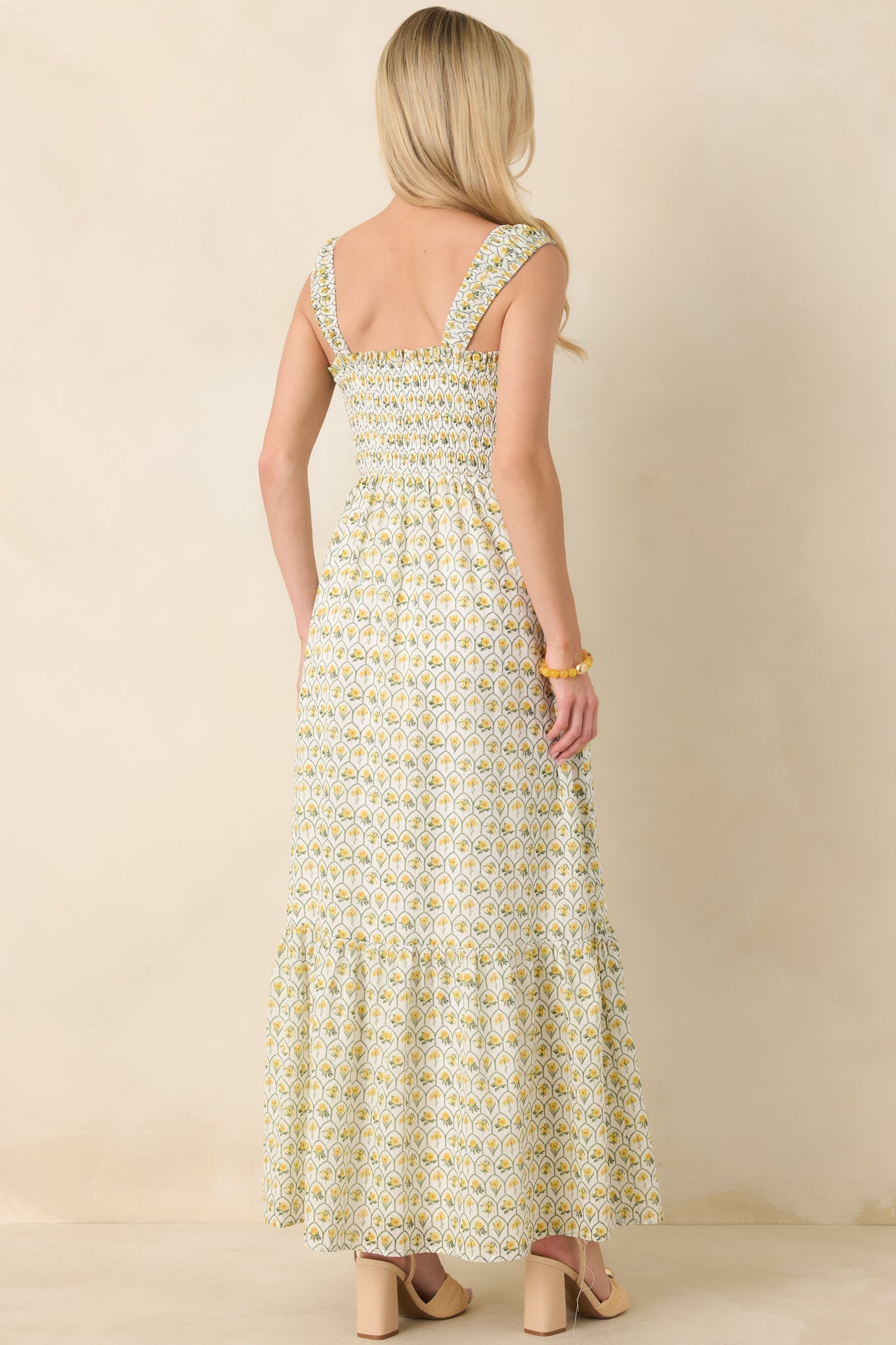 Women's Pretty Unbothered Yellow Multi Floral Cotton Tiered Maxi Dress | 100% Cotton 6