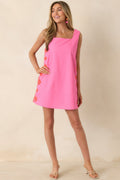 Women's Pretty With a Punch Pink & Poppy Red Contrast Embroidered Mini Dress | 70% Cotton & 30% Linen 0