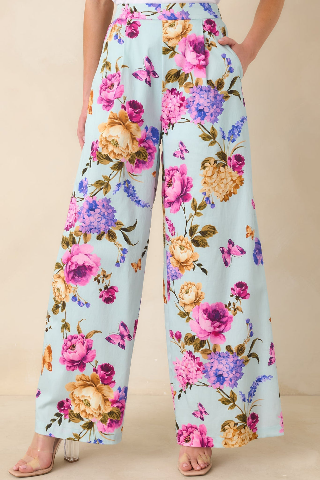 Women's Prosperina Barrett Blue Multi Floral Cotton Wide Leg Pants | 98% Cotton & 2% Spandex 0