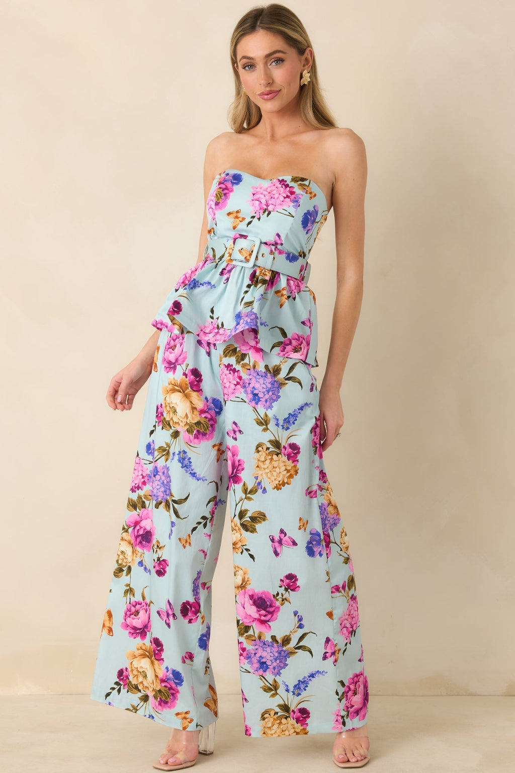 Women's Prosperina Barrett Blue Multi Floral Cotton Wide Leg Pants | 98% Cotton & 2% Spandex 1