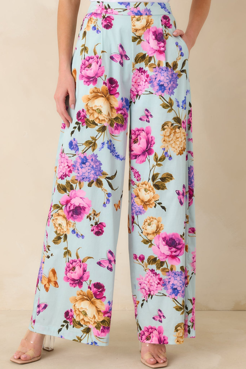 Women's Prosperina Barrett Blue Multi Floral Cotton Wide Leg Pants | 98% Cotton & 2% Spandex 2