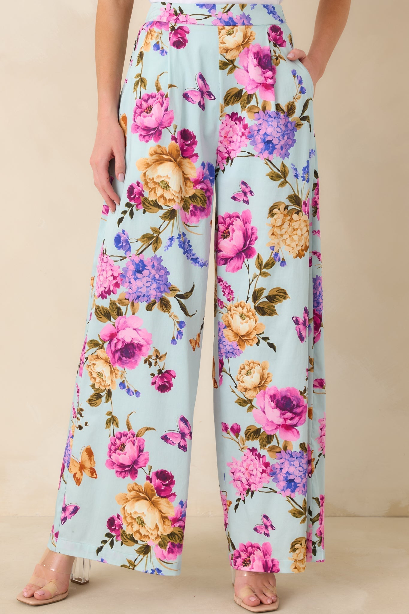 Women's Prosperina Barrett Blue Multi Floral Cotton Wide Leg Pants | 98% Cotton & 2% Spandex 2