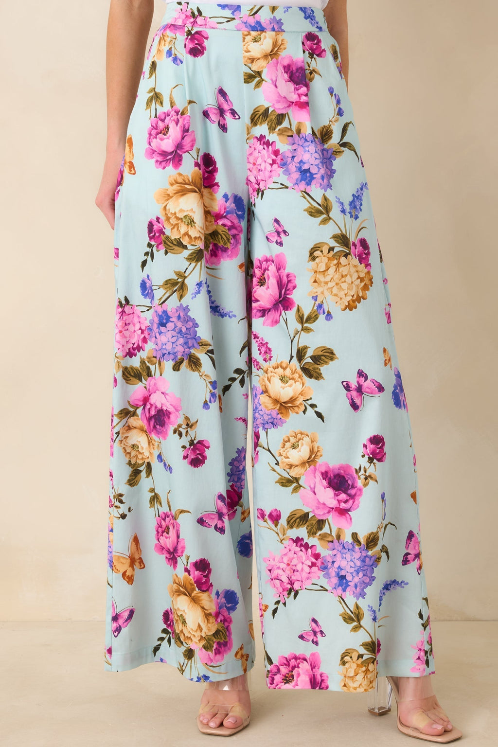 Women's Prosperina Barrett Blue Multi Floral Cotton Wide Leg Pants | 98% Cotton & 2% Spandex 3