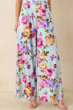 Women's Prosperina Barrett Blue Multi Floral Cotton Wide Leg Pants | 98% Cotton & 2% Spandex 3