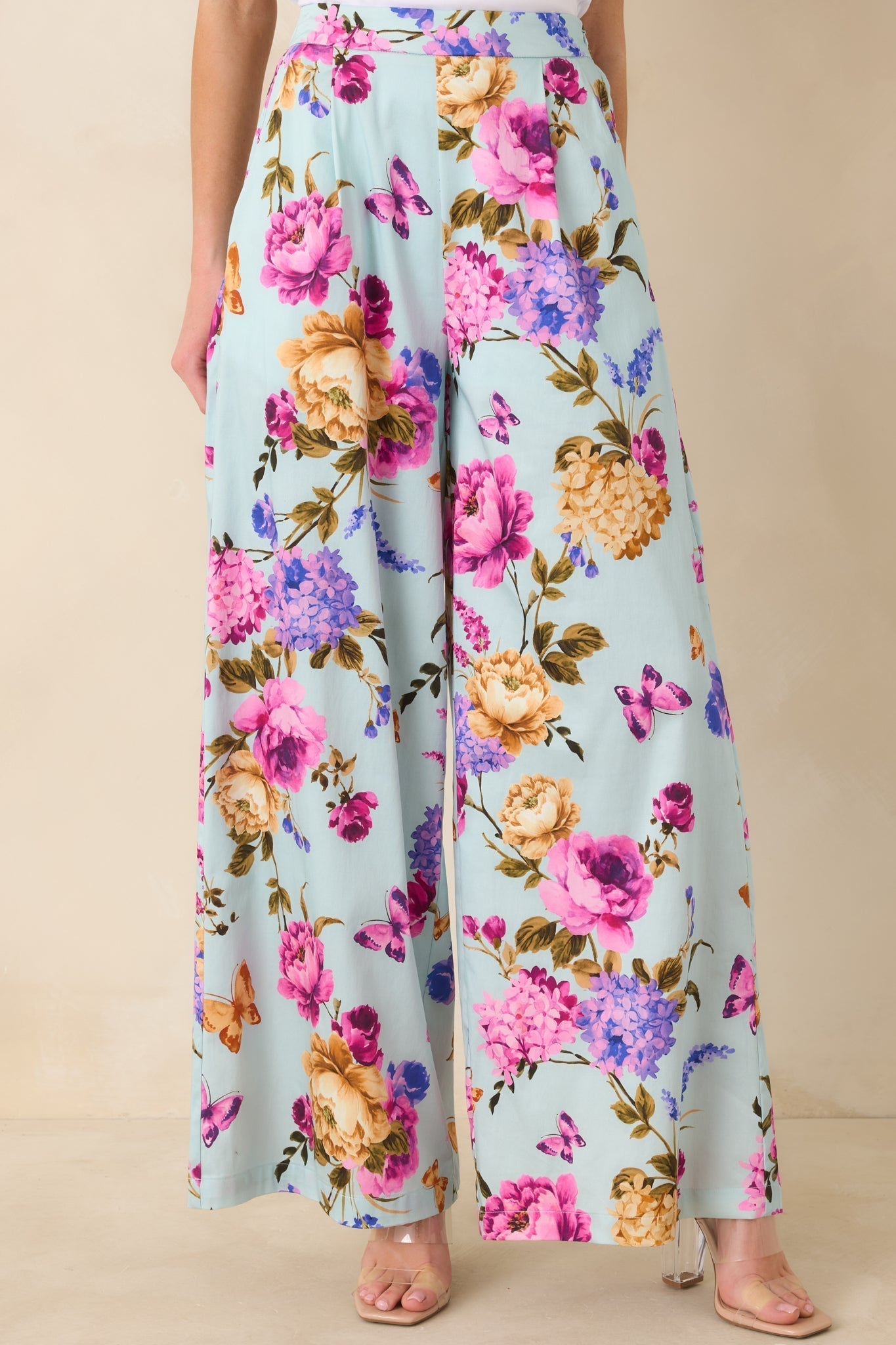 Women's Prosperina Barrett Blue Multi Floral Cotton Wide Leg Pants | 98% Cotton & 2% Spandex 3