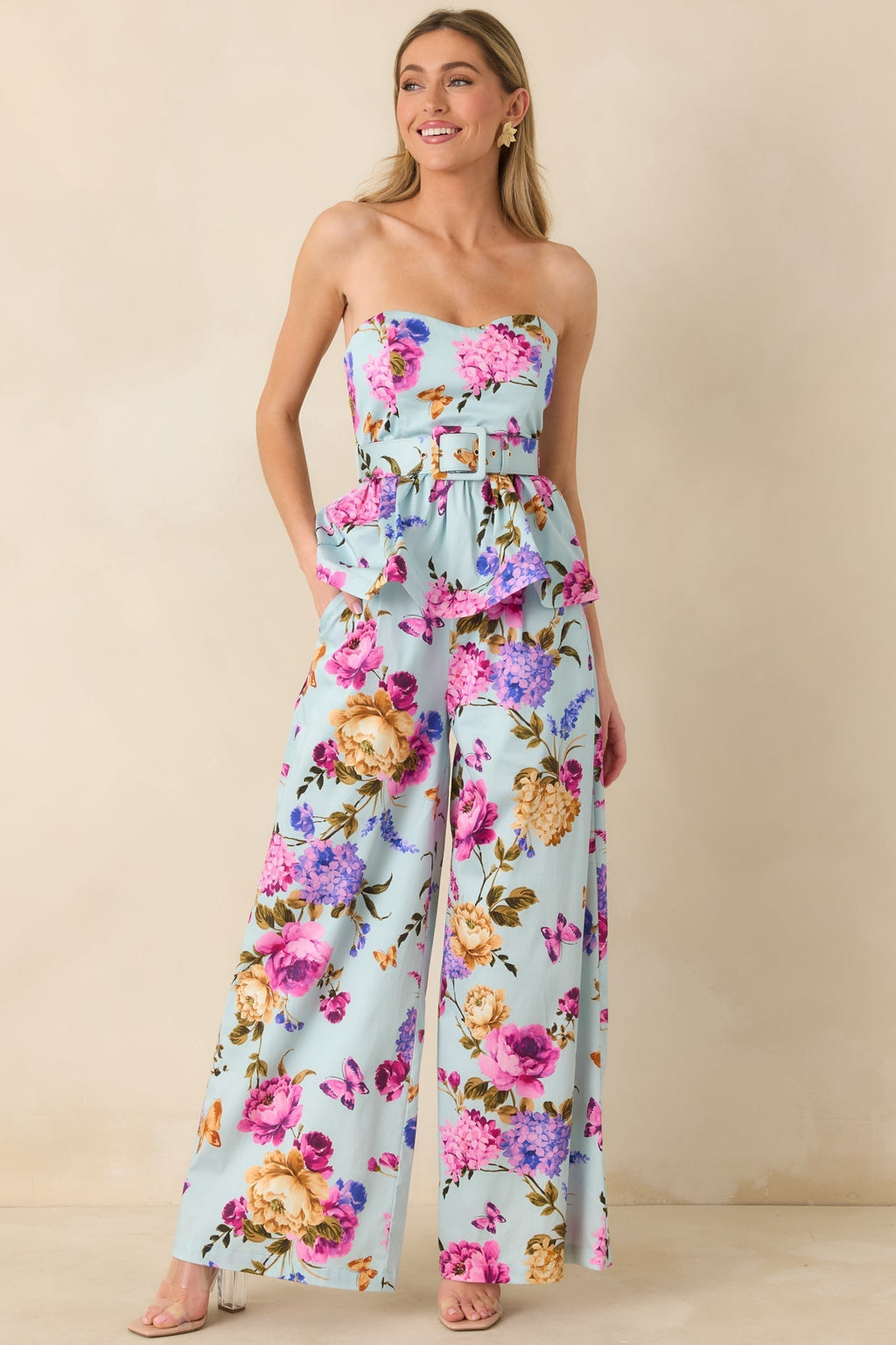 Women's Prosperina Barrett Blue Multi Floral Cotton Wide Leg Pants | 98% Cotton & 2% Spandex 4