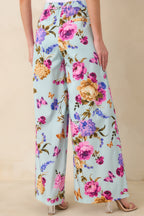 Women's Prosperina Barrett Blue Multi Floral Cotton Wide Leg Pants | 98% Cotton & 2% Spandex 5