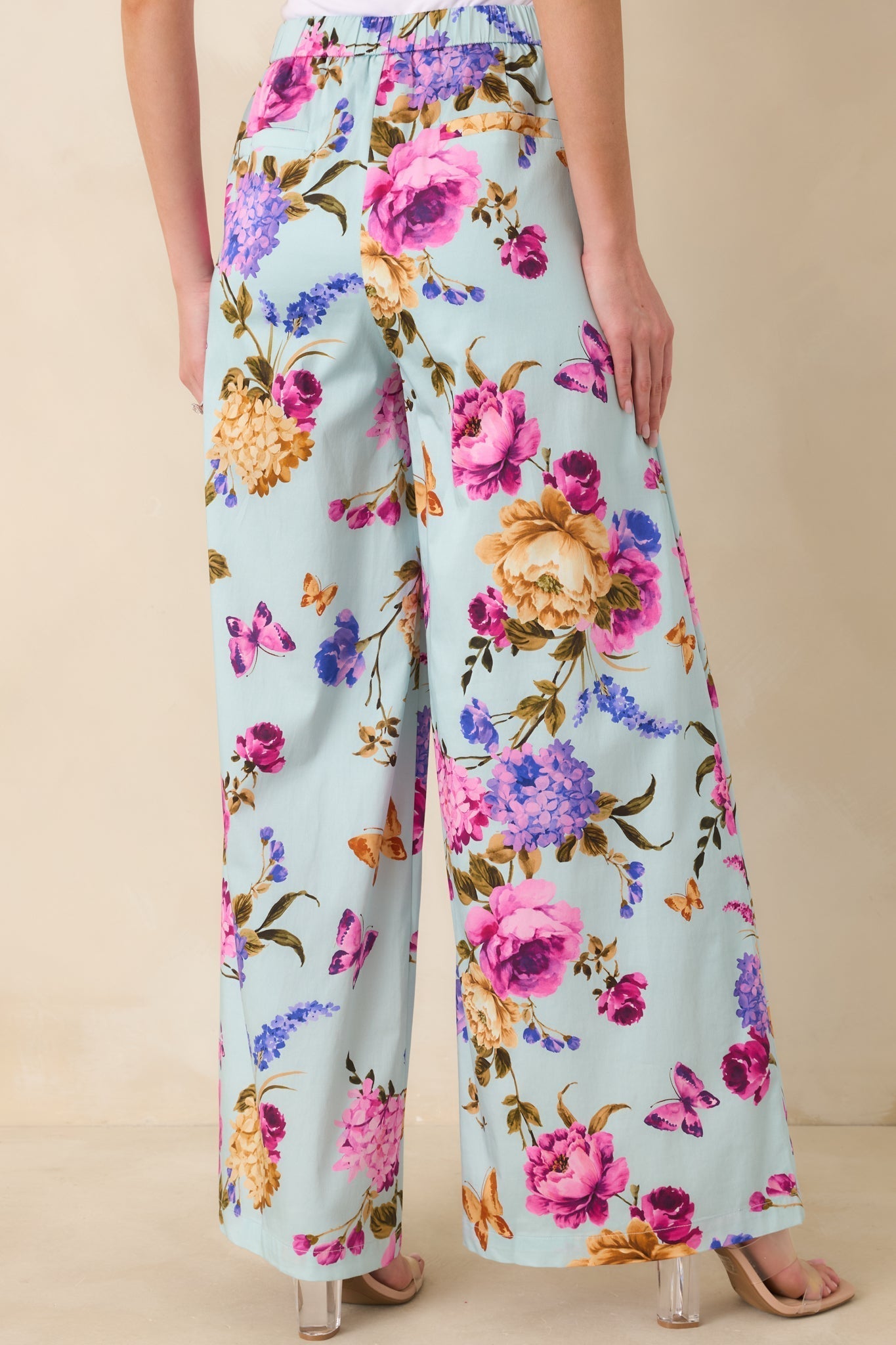 Women's Prosperina Barrett Blue Multi Floral Cotton Wide Leg Pants | 98% Cotton & 2% Spandex 5
