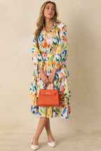 Women's Prosperina Chantilly Multi Cotton Abstract Floral Print Tiered Midi Skirt | 95% Cotton & 3% Spandex 3