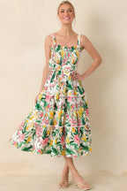 Women's Prosperina Darcy Green & Pink Multi Floral Cotton Midi Dress | 100% Cotton 0