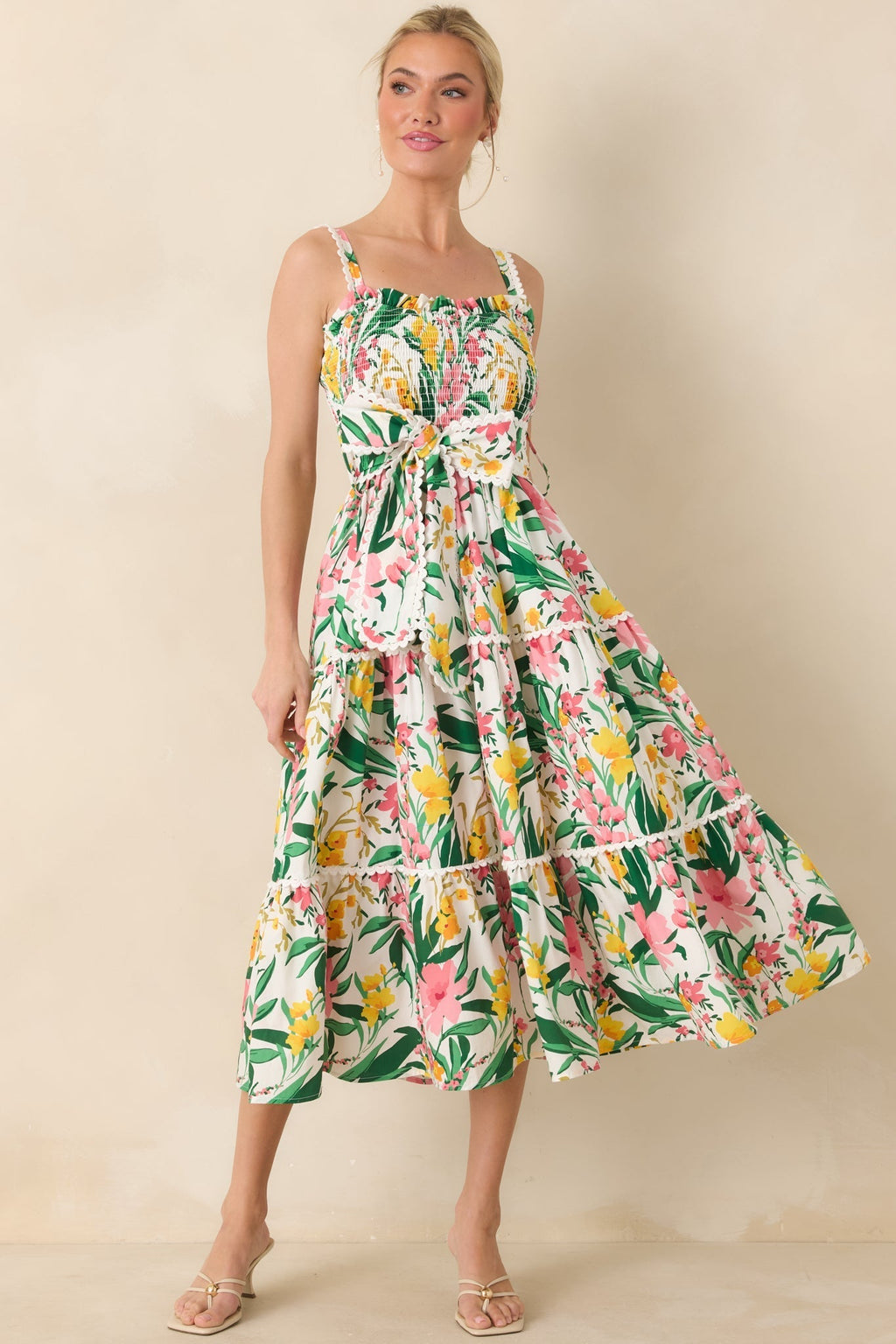 Women's Prosperina Darcy Green & Pink Multi Floral Cotton Midi Dress | 100% Cotton 2