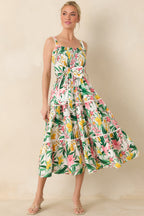 Women's Prosperina Darcy Green & Pink Multi Floral Cotton Midi Dress | 100% Cotton 2