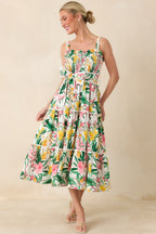 Women's Prosperina Darcy Green & Pink Multi Floral Cotton Midi Dress | 100% Cotton 4