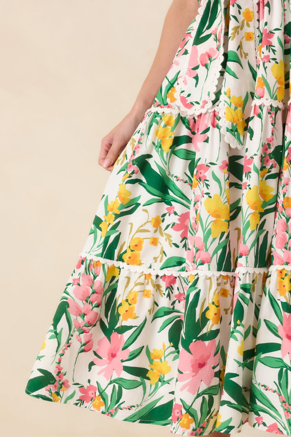 Women's Prosperina Darcy Green & Pink Multi Floral Cotton Midi Dress | 100% Cotton 5