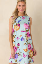 Women's Prosperina Emily Blue Multi Floral Cotton Shift Mini Dress | 98% Cotton & 2% Spandex 0