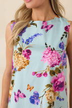 Women's Prosperina Emily Blue Multi Floral Cotton Shift Mini Dress | 98% Cotton & 2% Spandex 2