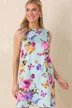 Women's Prosperina Emily Blue Multi Floral Cotton Shift Mini Dress | 98% Cotton & 2% Spandex 5
