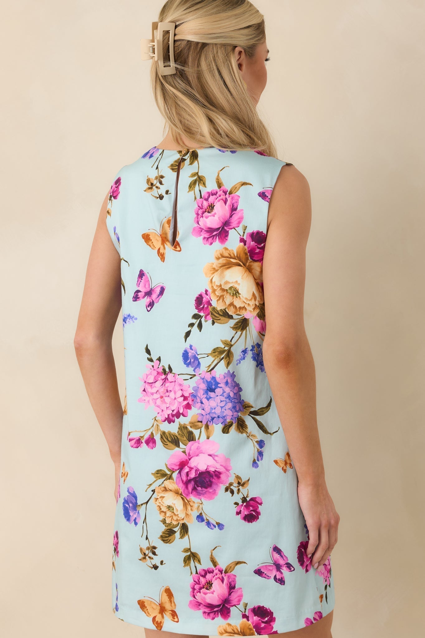 Women's Prosperina Emily Blue Multi Floral Cotton Shift Mini Dress | 98% Cotton & 2% Spandex 6