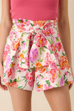 Women's Prosperina Faith Pink Multi Floral Cotton High Waisted Shorts | 100% Cotton 0
