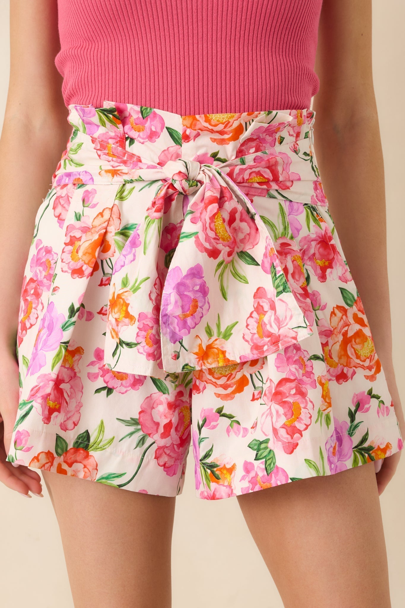 Women's Prosperina Faith Pink Multi Floral Cotton High Waisted Shorts | 100% Cotton 0