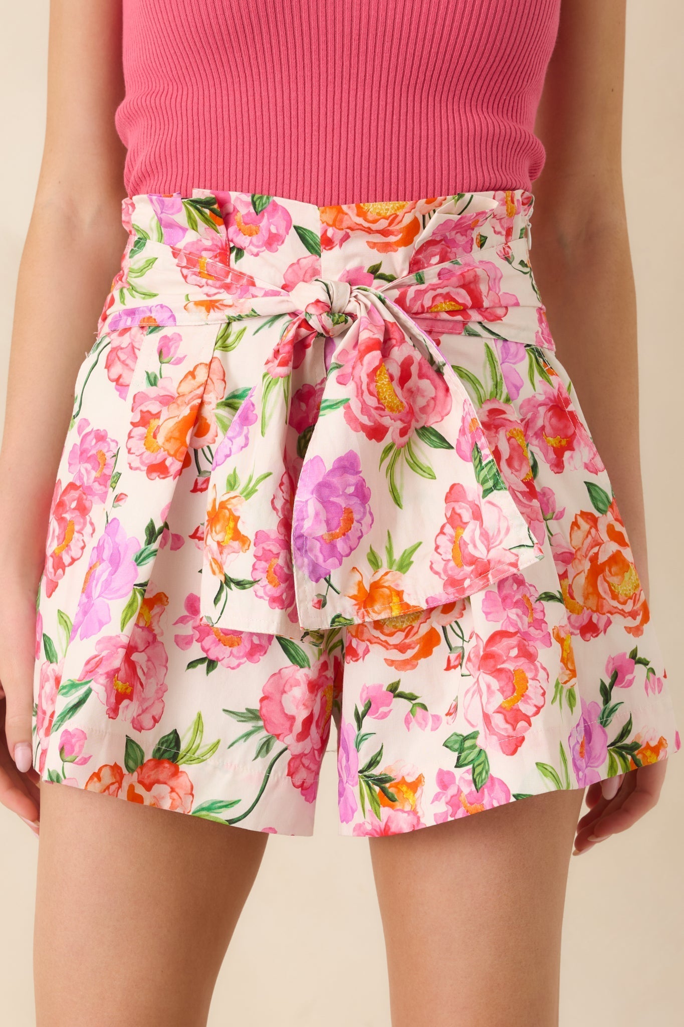 Women's Prosperina Faith Pink Multi Floral Cotton High Waisted Shorts | 100% Cotton 5